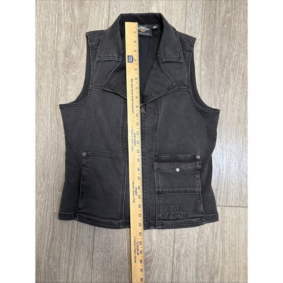 HARLEY DAVIDSON EMBROIDERED WINGED LOGO BLACK FULL ZIP DENIM VEST WOMEN'S SIZE M - Picture 11 of 12